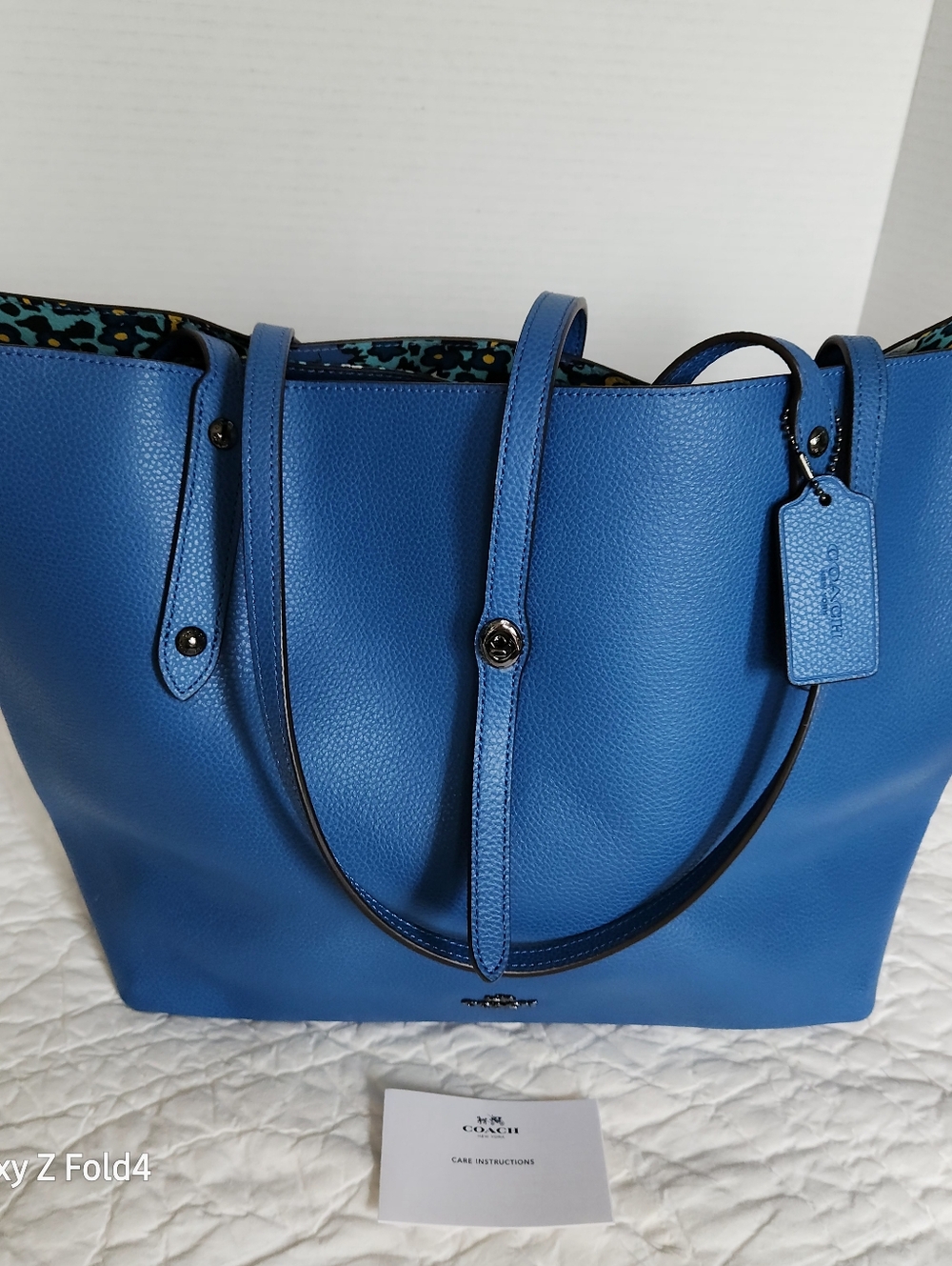 Coach Bright Blue Pebbled Leather Tote with New Tag + Wallet